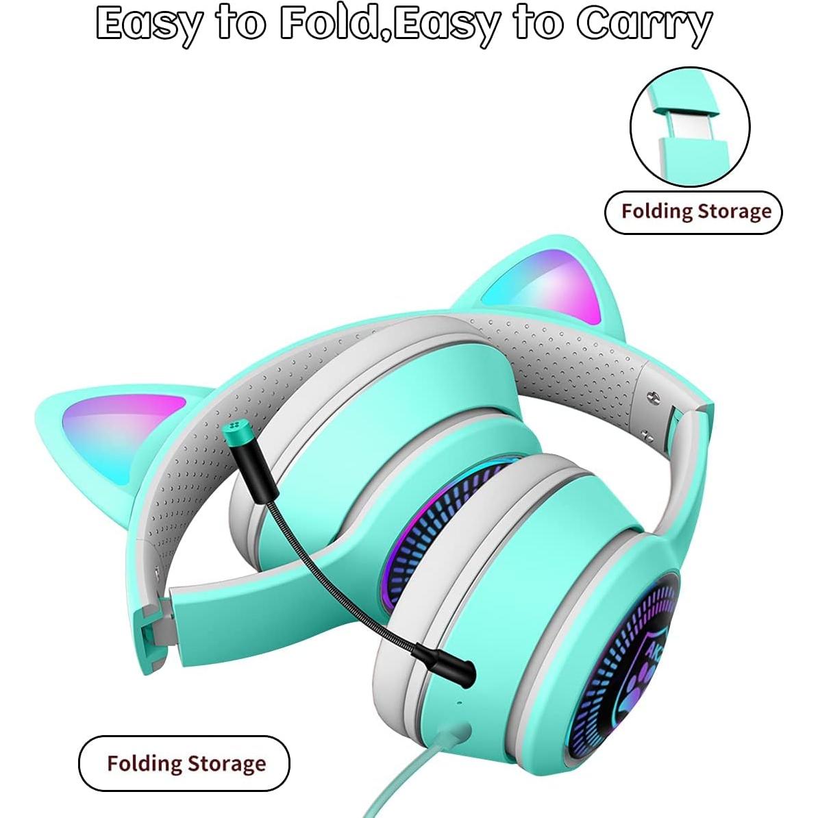 Auriculares Gaming VIGROS con Orejas de Gato y Luz LED 3.5mm