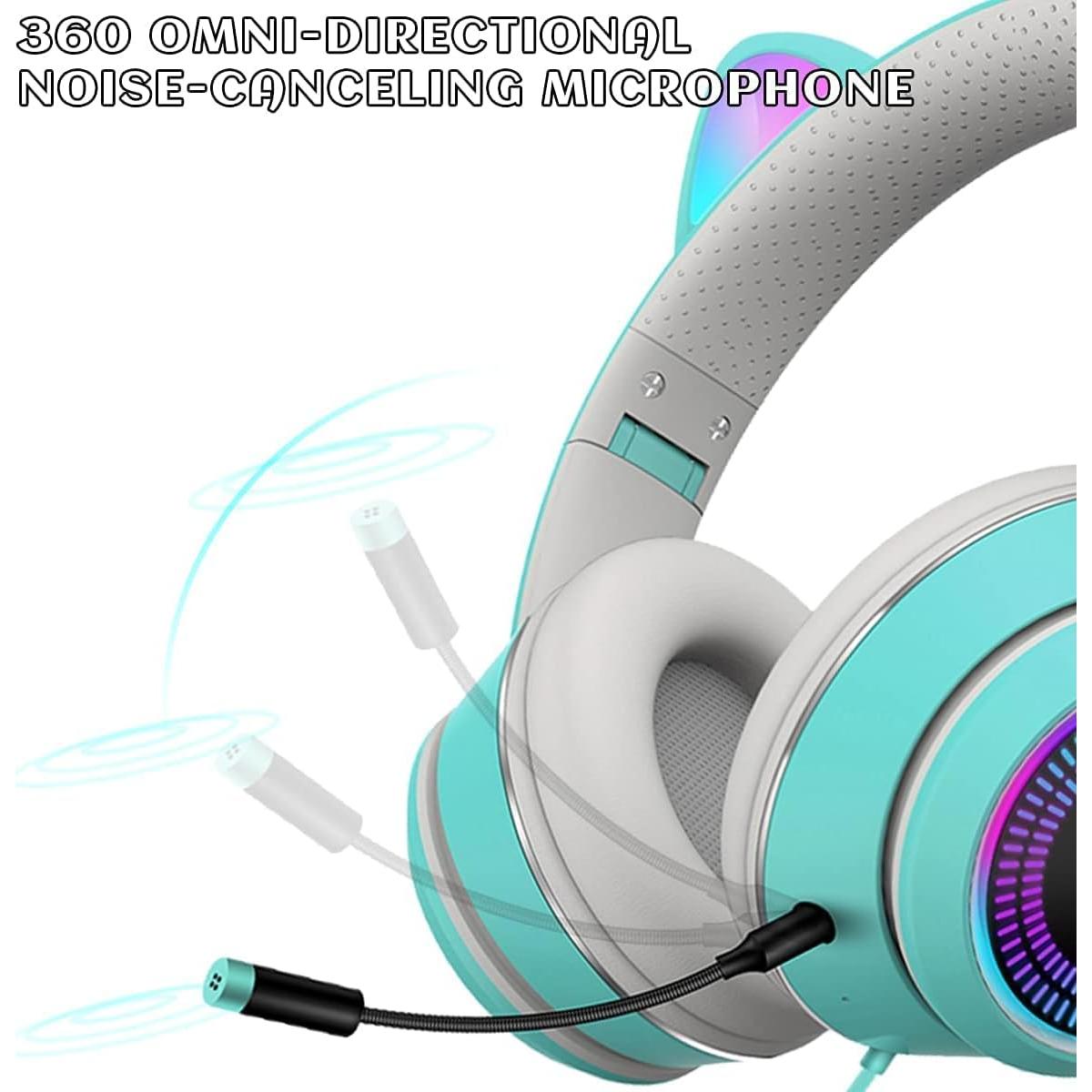 Auriculares Gaming VIGROS con Orejas de Gato y Luz LED 3.5mm