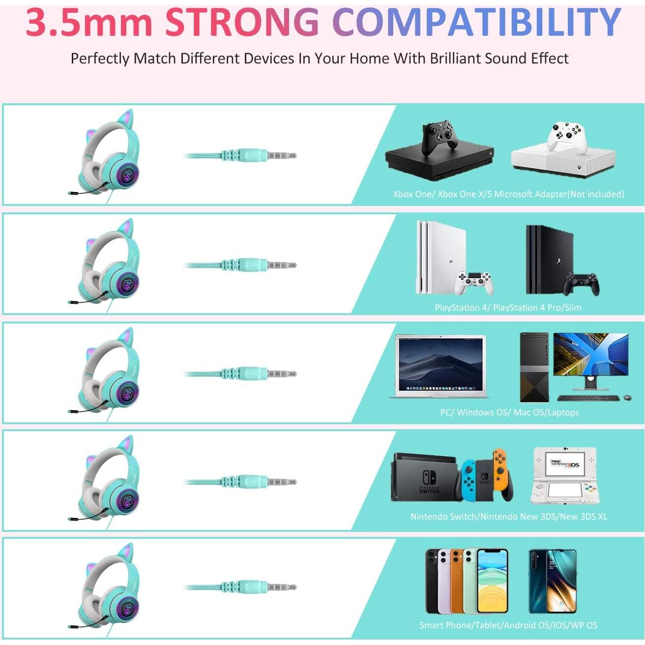 Auriculares Gaming VIGROS con Orejas de Gato y Luz LED 3.5mm