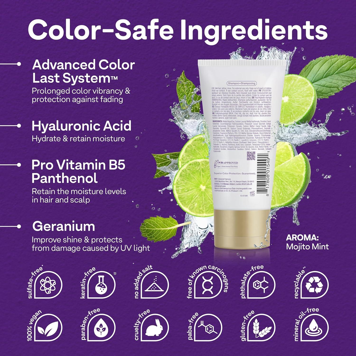 ColorProof Moisture Shampoo Hydrating Sulfate-Free Shampoo for Color-Treated Hair, Mojito Mint Scent