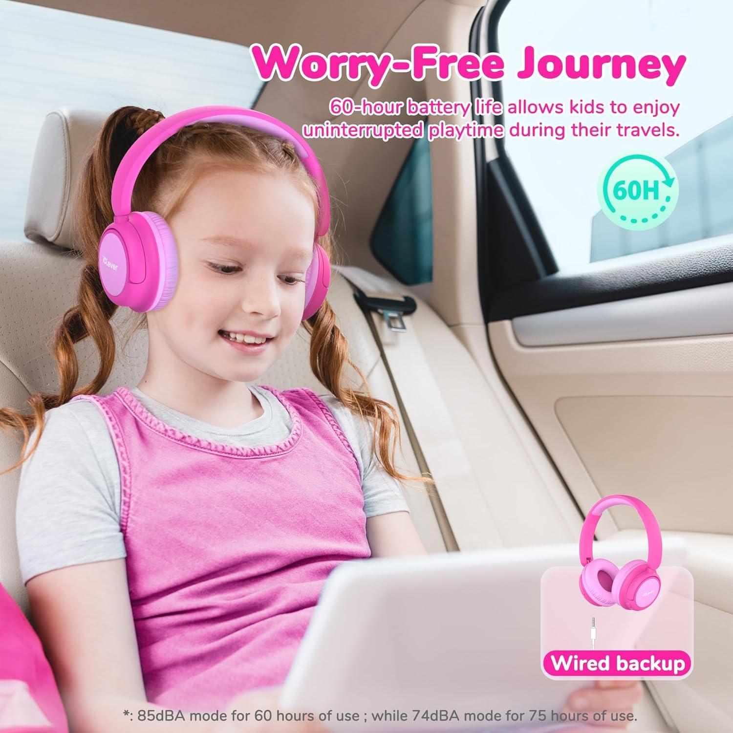 Auriculares Bluetooth iClever BTH22 para Niños 60H Rosa
