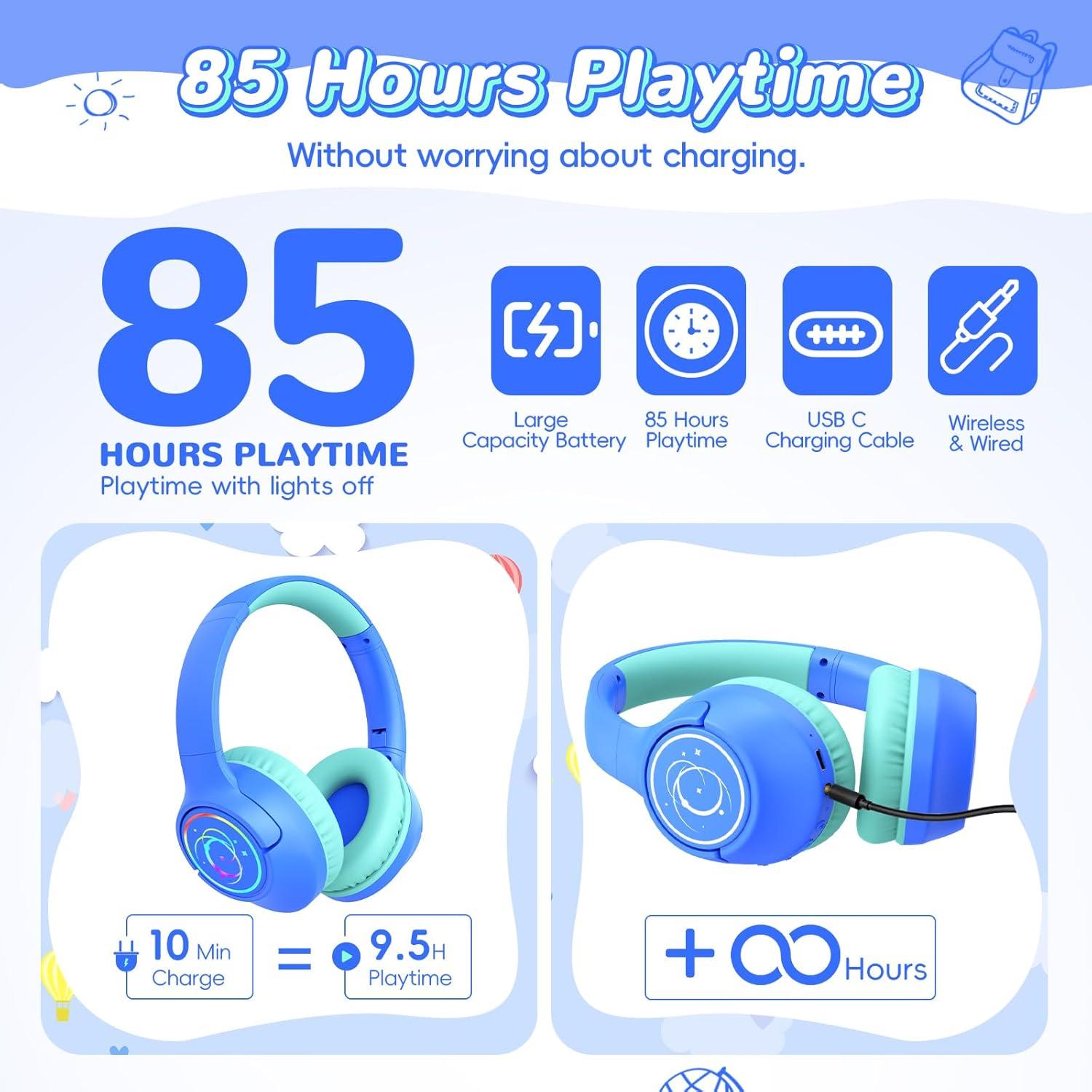 Auriculares Bluetooth para Niños Botesty BS01, 85H Batería, LED