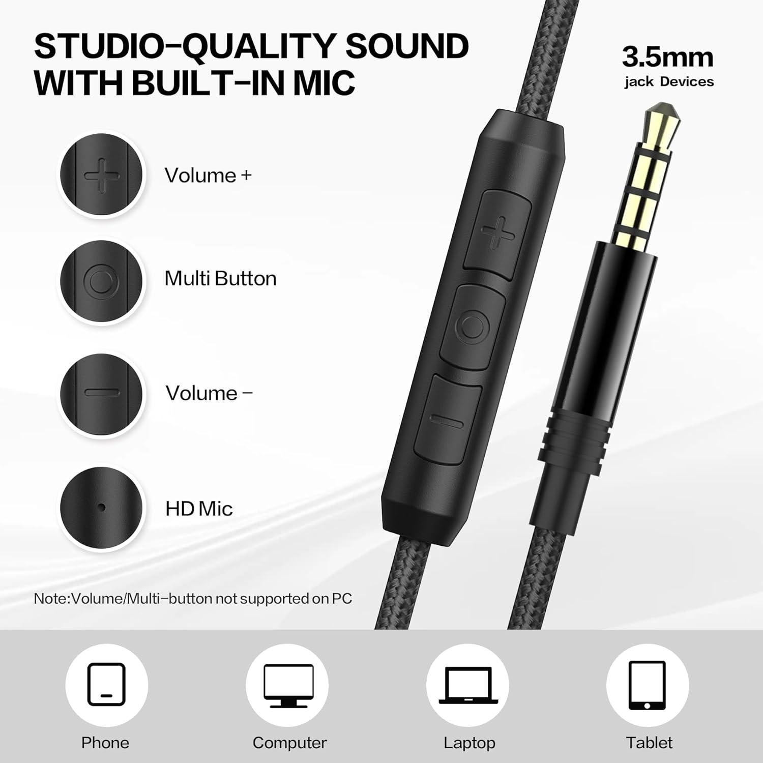 Auriculares con cable AILIHEN C90 - Negro, 40mm, plegables