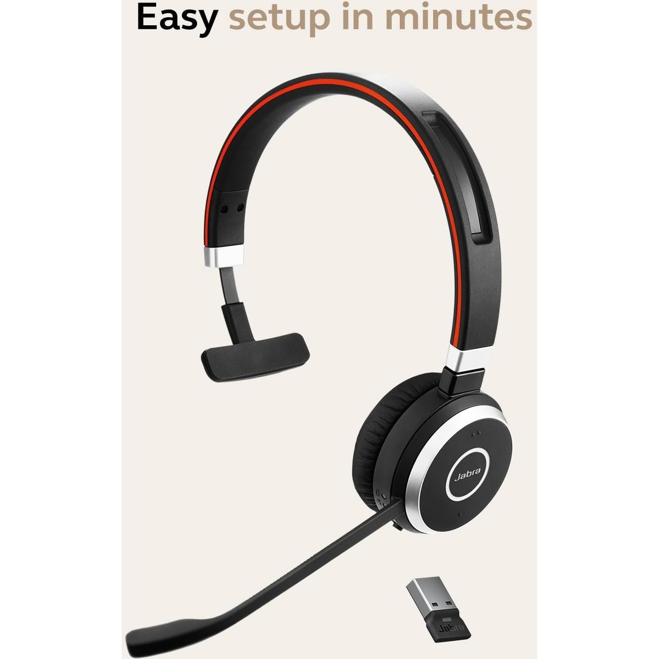 Auricular Inalámbrico Jabra Evolve 65 SE Mono Bluetooth - Cancelación de Ruido, 12h Batería, Conectividad Dual, Certificado MS Teams - Negro