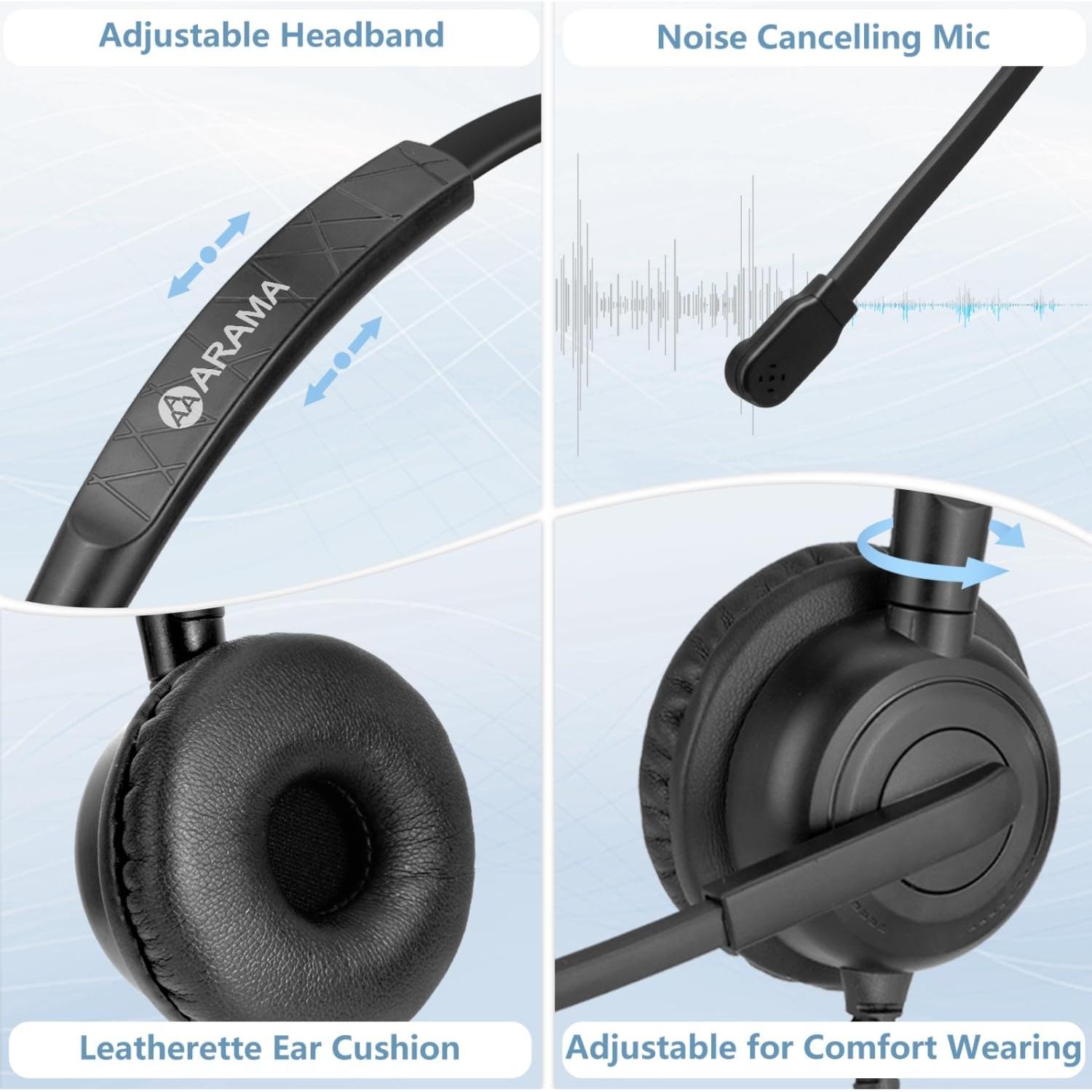 Auricular Arama A600Y1 con Micrófono Cancelador de Ruido RJ9