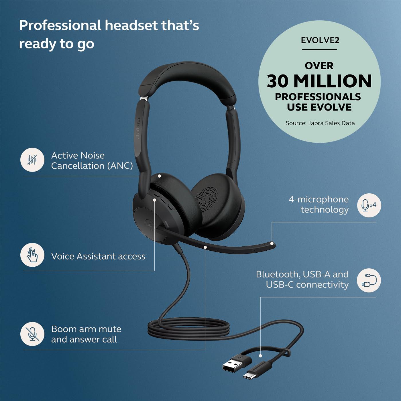 Auriculares Jabra Evolve2 50 con Cable y Bluetooth - Cancelación de Ruido