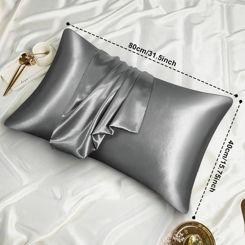 AUAUY Funda de Almohada de Satén 40x80cm Gris Oscuro - 2 Piezas