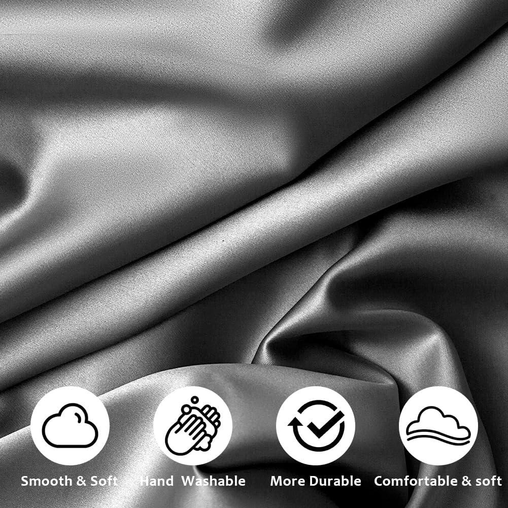 AUAUY Funda de Almohada de Satén 40x80cm Gris Oscuro - 2 Piezas