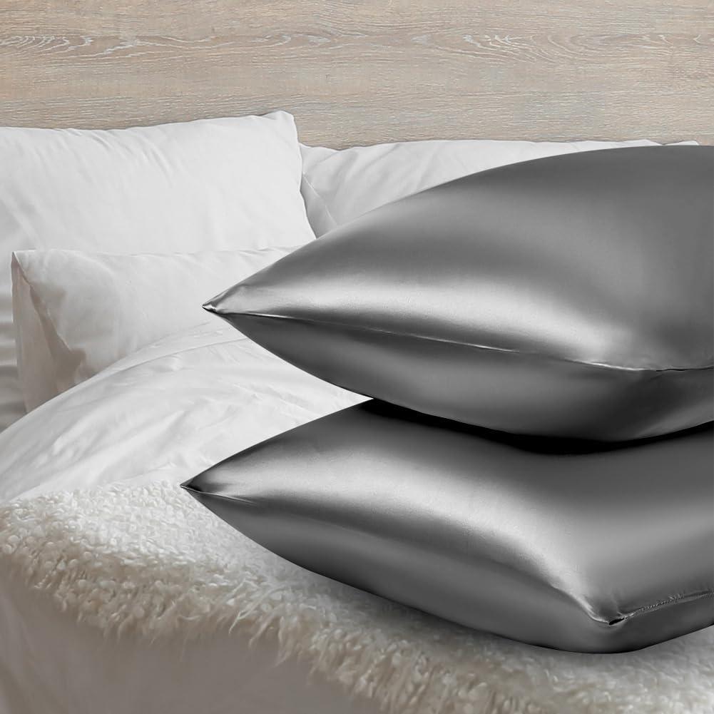 AUAUY Funda de Almohada de Satén 40x80cm Gris Oscuro - 2 Piezas