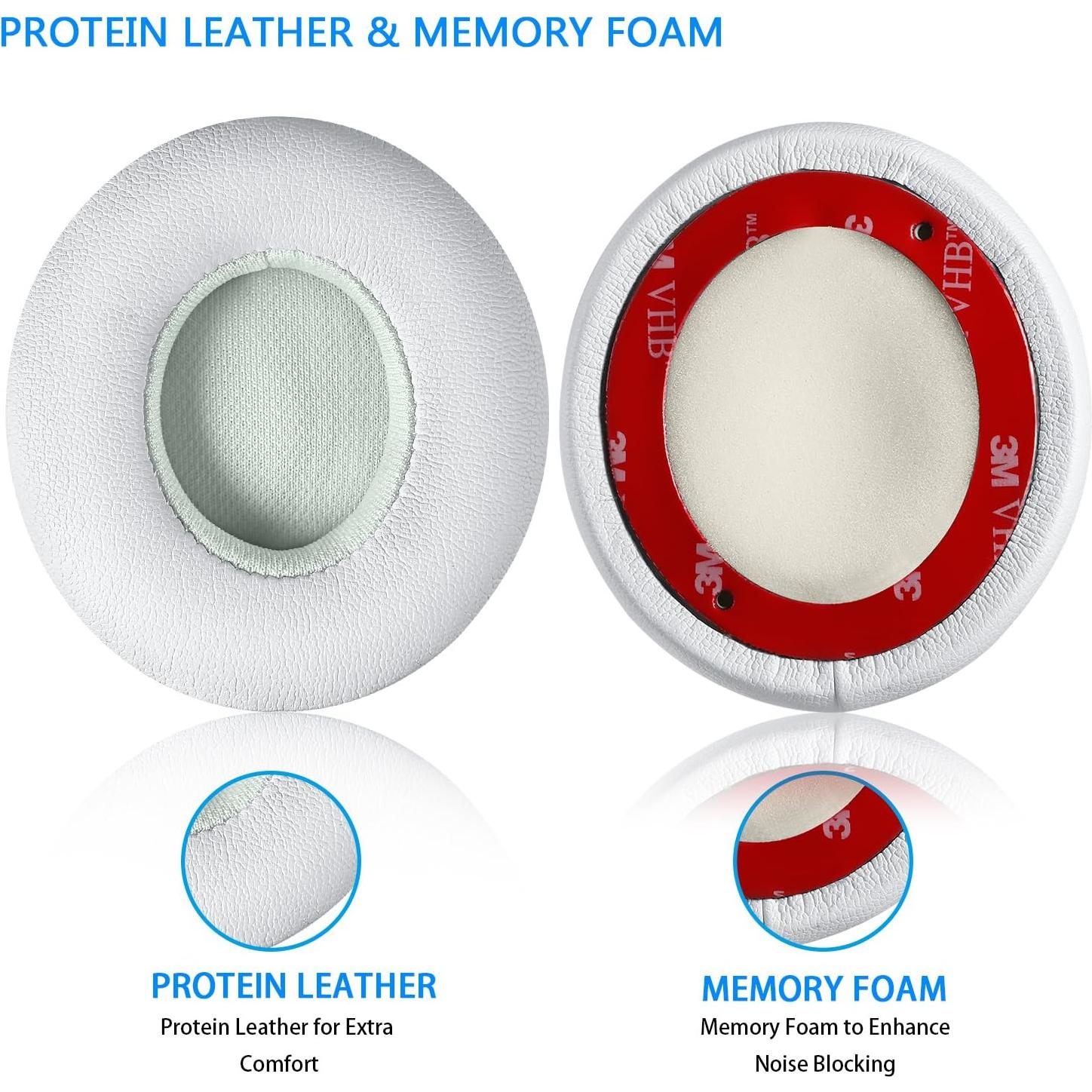 Almohadillas de Reemplazo JECOBB para Auriculares Beats Solo 2 - Cuero y Espuma de Memoria (Blanco)