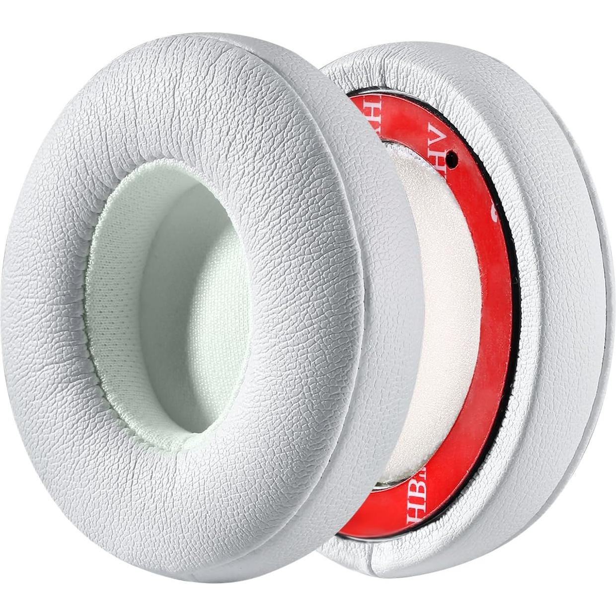 Almohadillas de Reemplazo JECOBB para Auriculares Beats Solo 2 - Cuero y Espuma de Memoria (Blanco)
