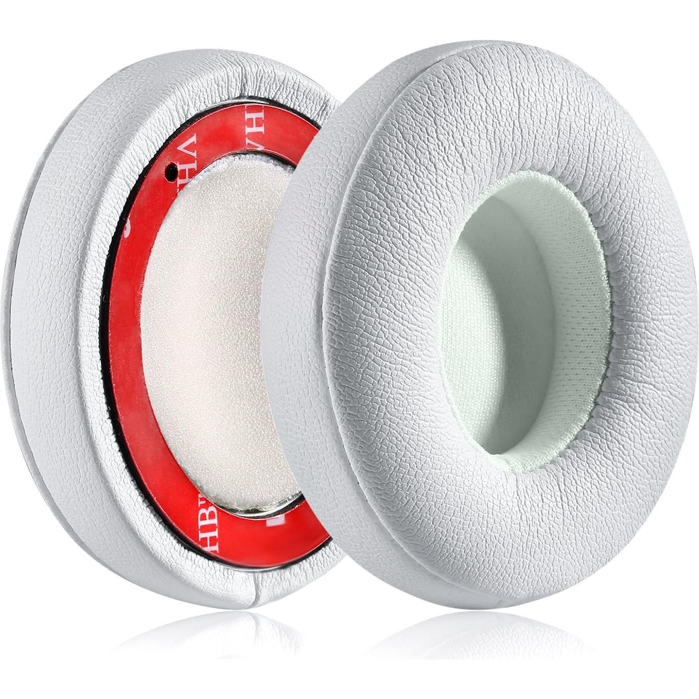 Almohadillas de Reemplazo JECOBB para Auriculares Beats Solo 2 - Cuero y Espuma de Memoria (Blanco)