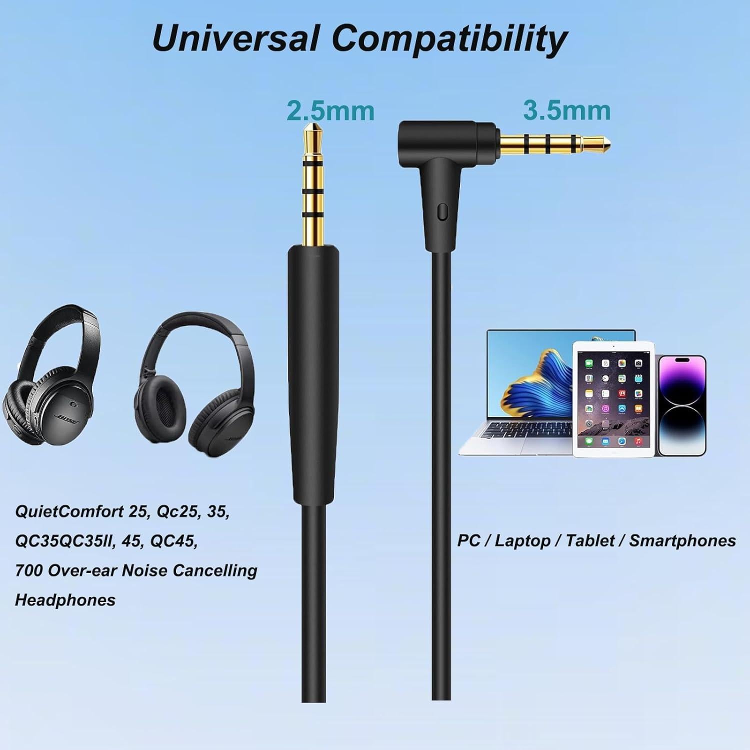 Cable de audio 3.5mm a 2.5mm Minochi para auriculares Bose QC45 QC35