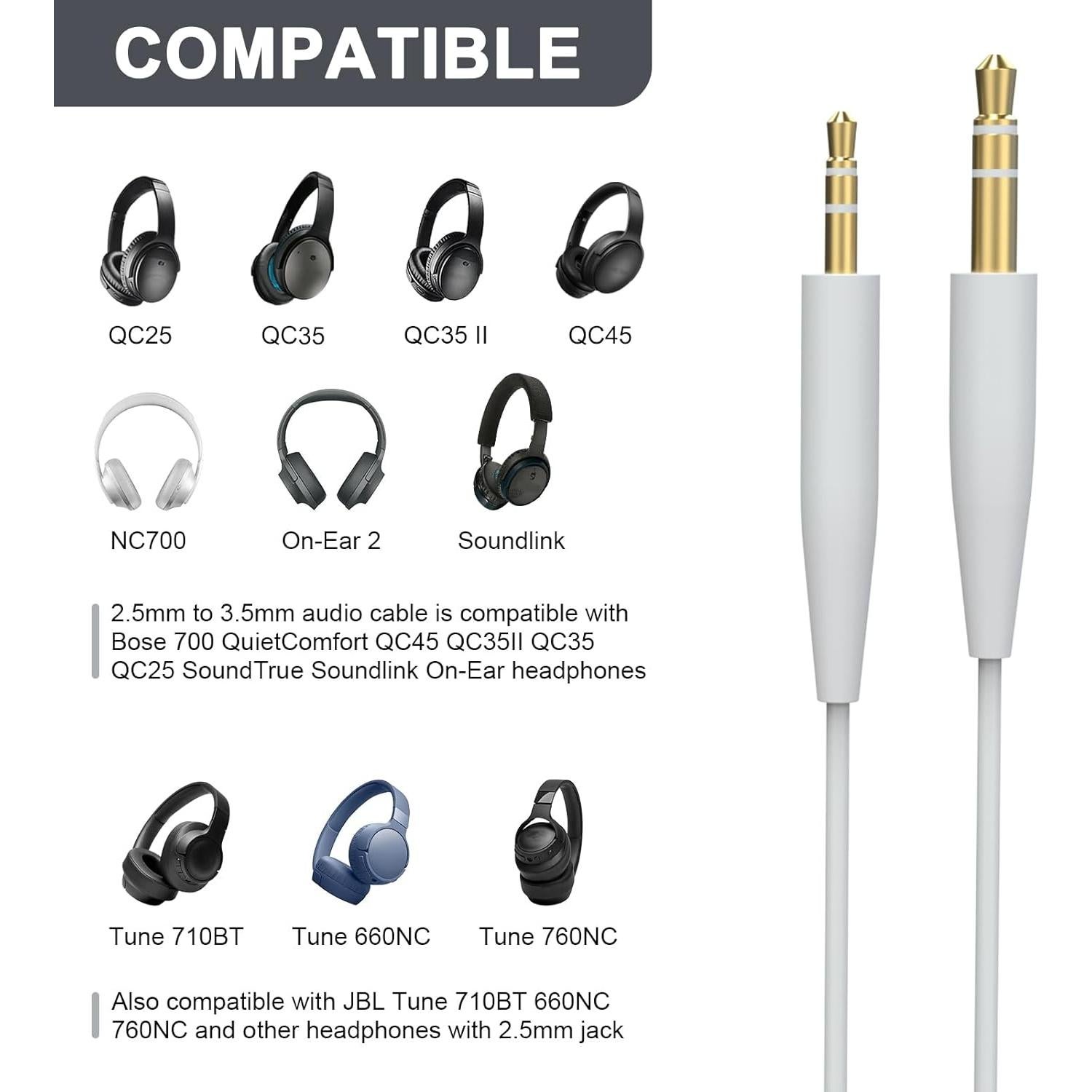 Cable de audio 3.5mm a 2.5mm Gneinour 1.5m para Bose y JBL