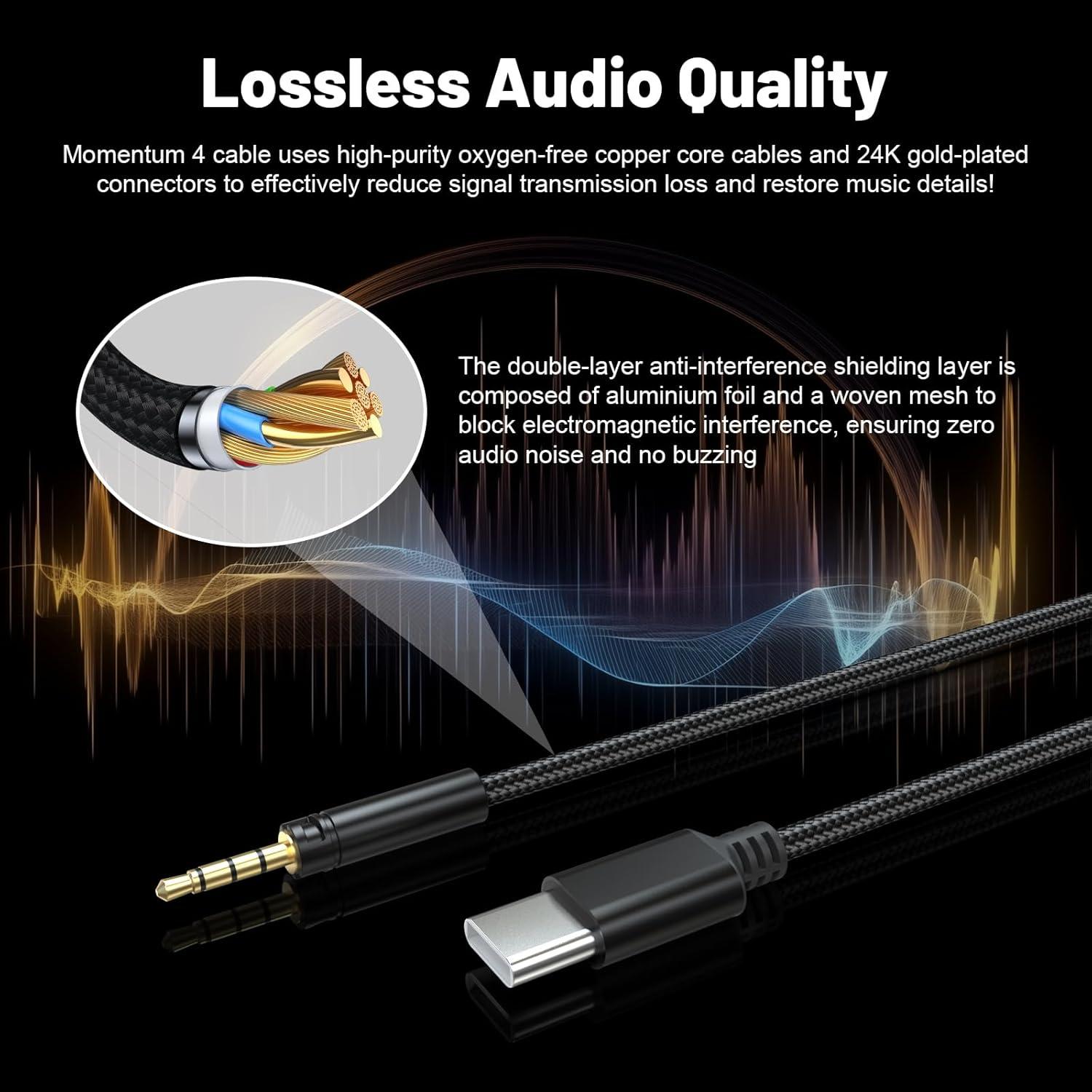 Cable de audio Zosvoses 1.45m para Sennheiser Momentum 4/3/2.0