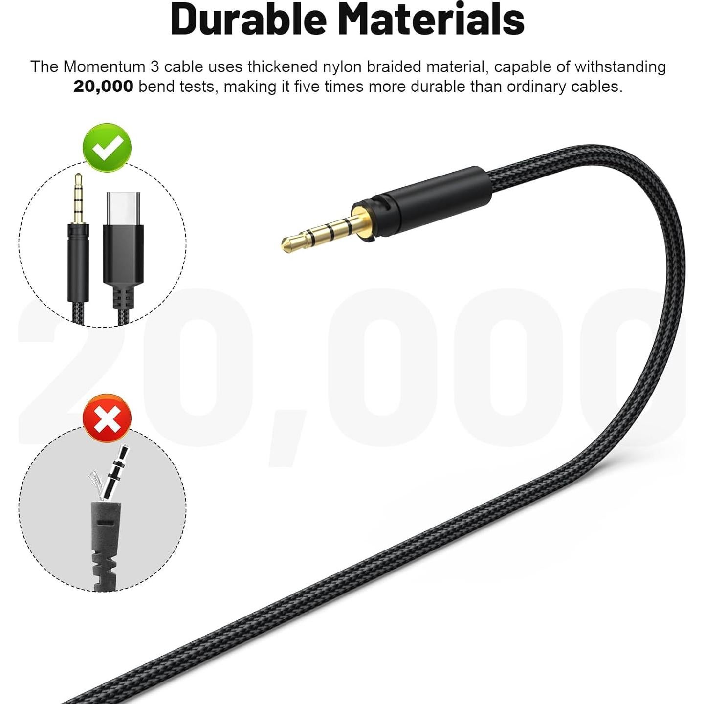 Cable de audio Zosvoses 1.45m para Sennheiser Momentum 4/3/2.0
