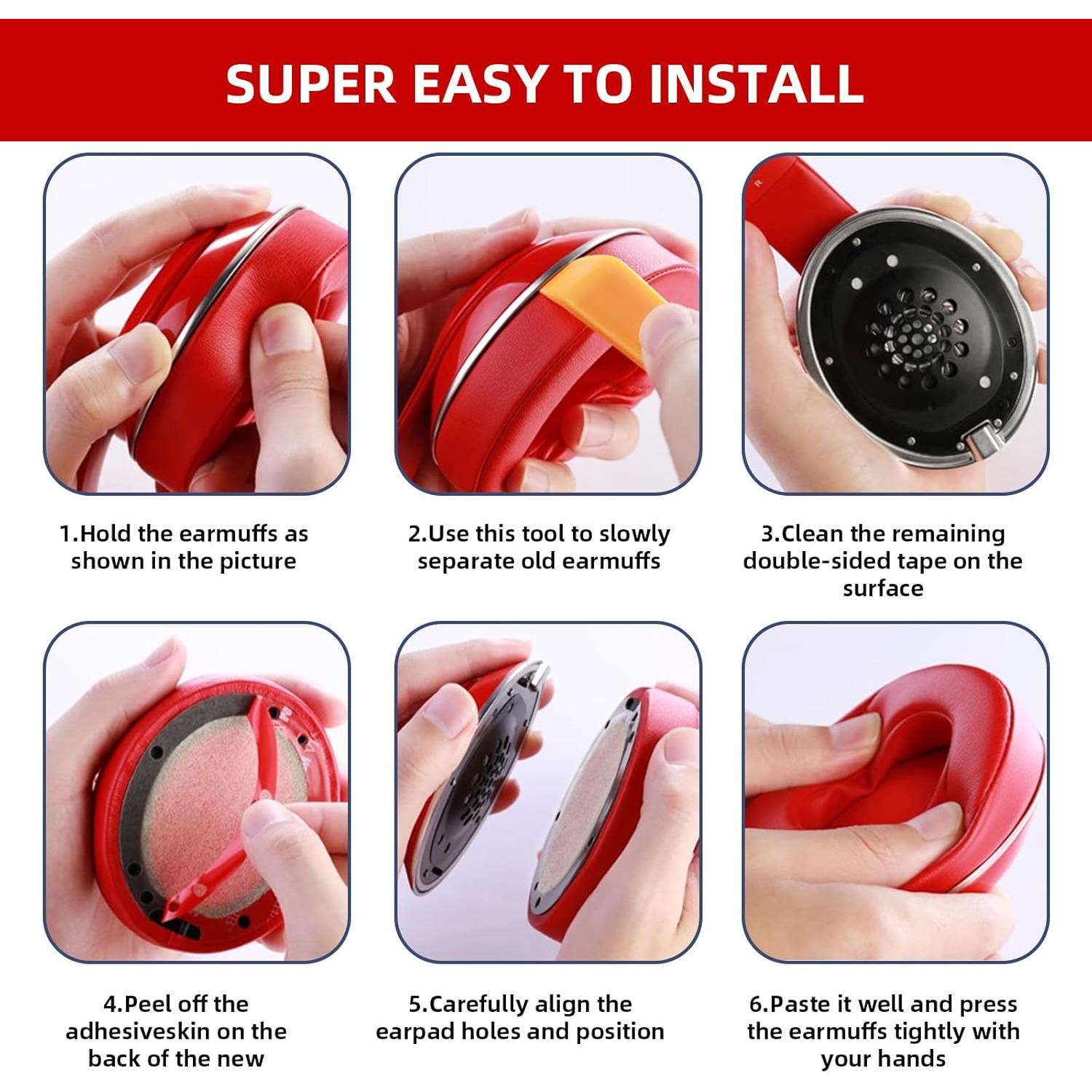 Almohadillas de Reemplazo GMUDA para Auriculares Beats Solo 3/2 - Rojo Cítrico