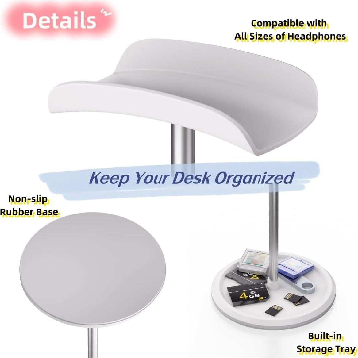 Soporte para Auriculares NQQNQQ YO-2 Blanco con Almacenamiento