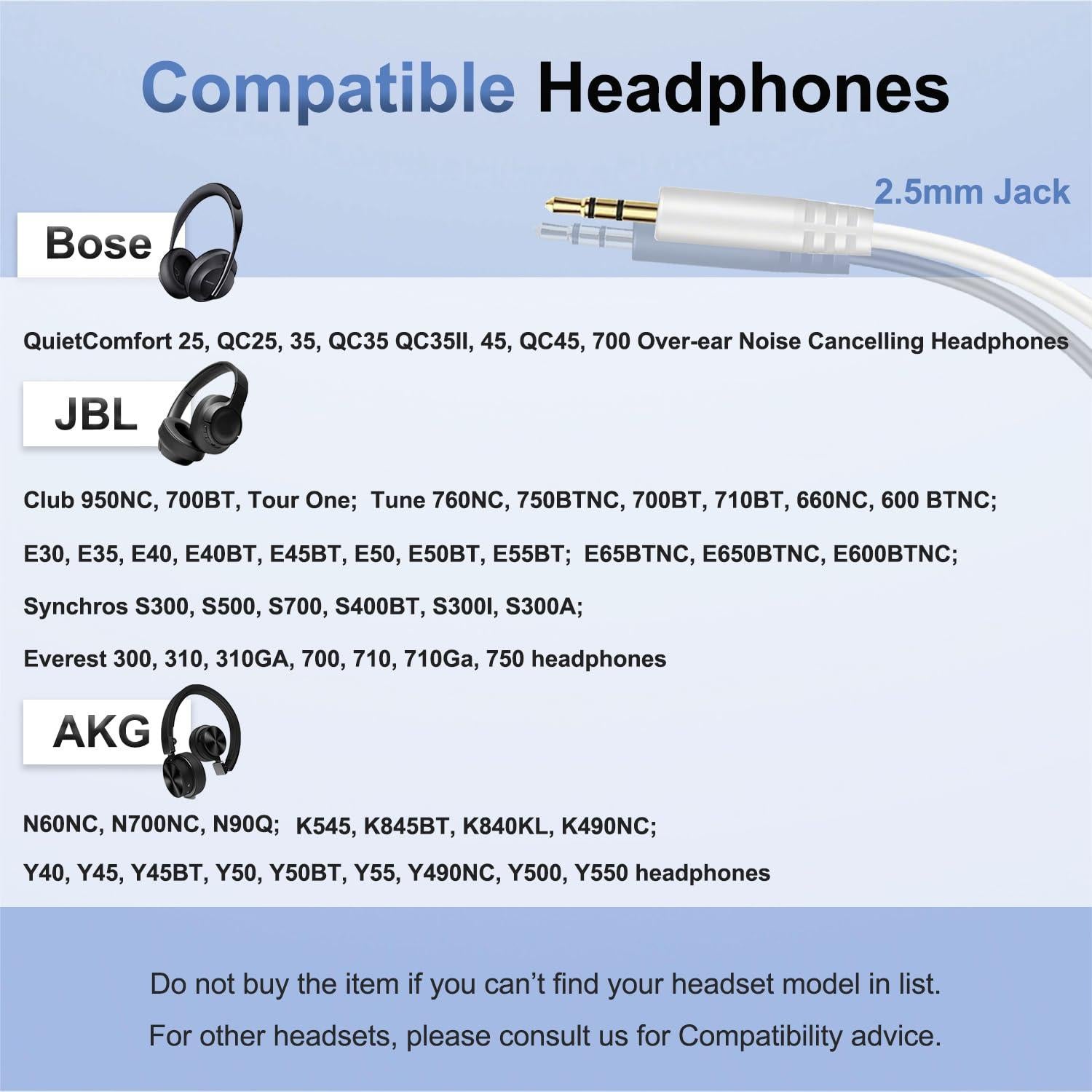 Cable de audio 2.5mm a 3.5mm Callez para auriculares Bose y JBL - Blanco