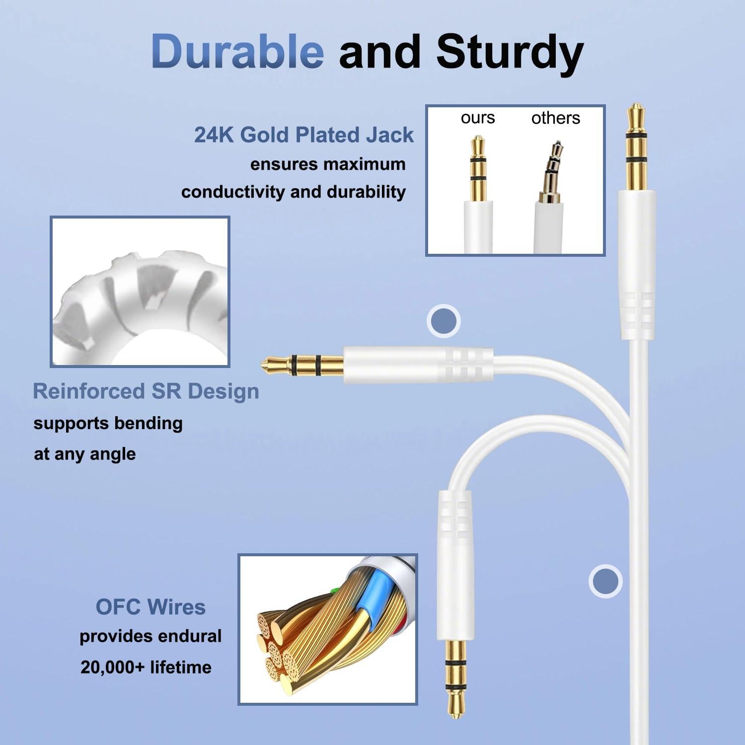 Cable de audio 2.5mm a 3.5mm Callez para auriculares Bose y JBL - Blanco