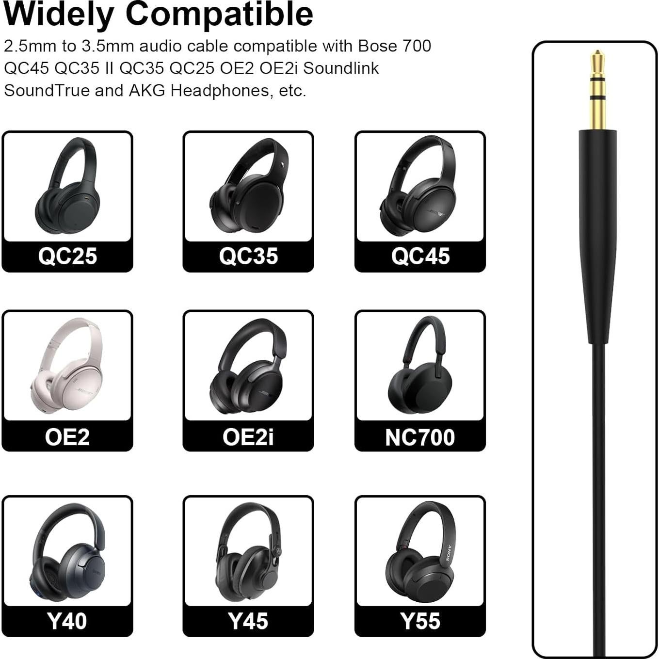 Cable de audio 3.5mm a 2.5mm Arzweyk para auriculares Bose
