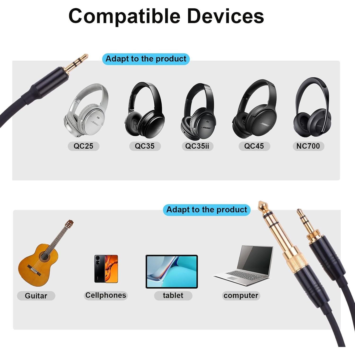 Cable de Audio Enrollado Alitutumao QC45 2.5mm a 3.5mm y 6.35mm