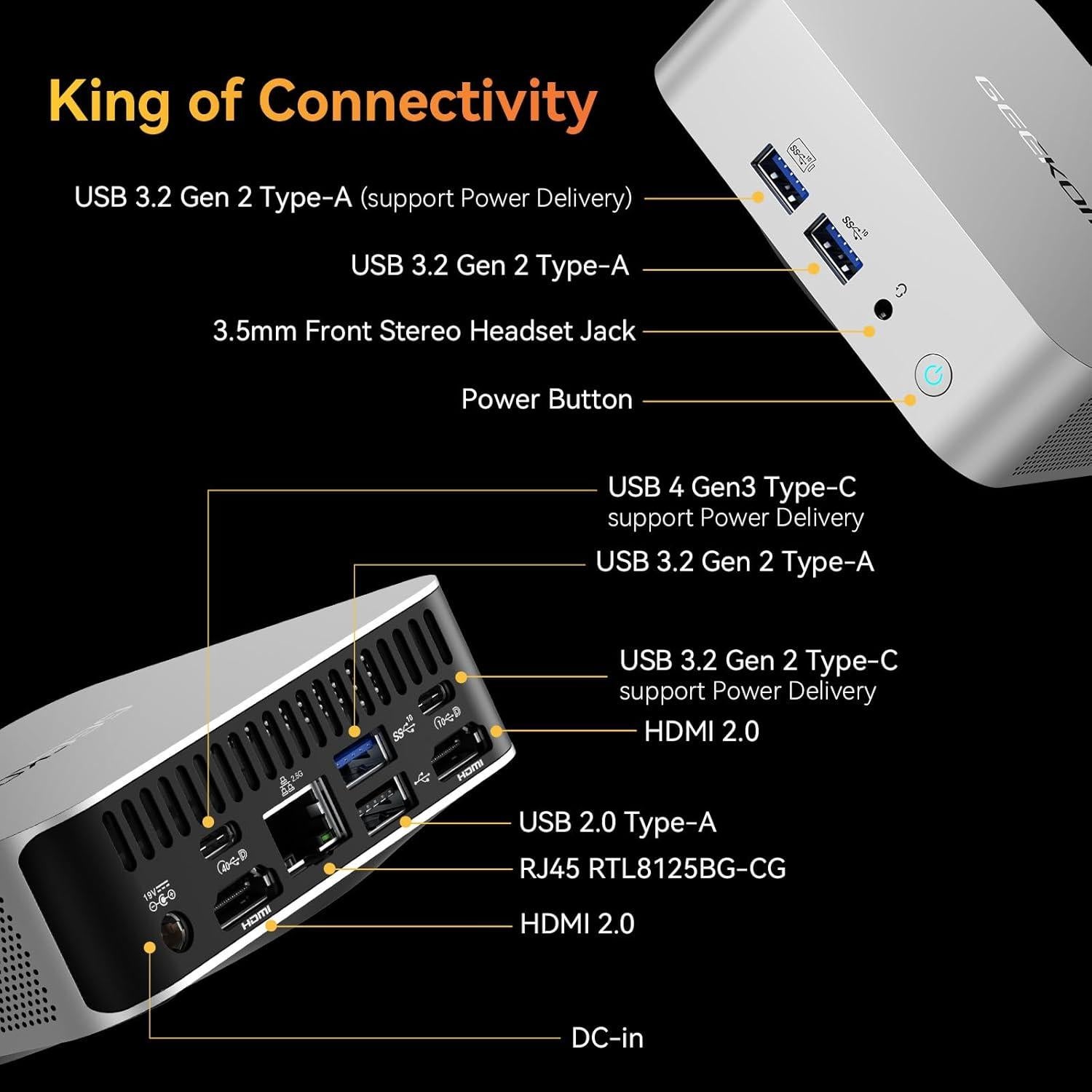Mini PC GEEKOM A8, Ryzen 9 8945HS, 32GB RAM, 2TB SSD