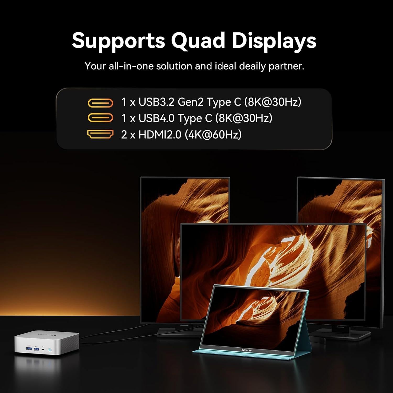 Mini PC GEEKOM A8, Ryzen 9 8945HS, 32GB RAM, 2TB SSD