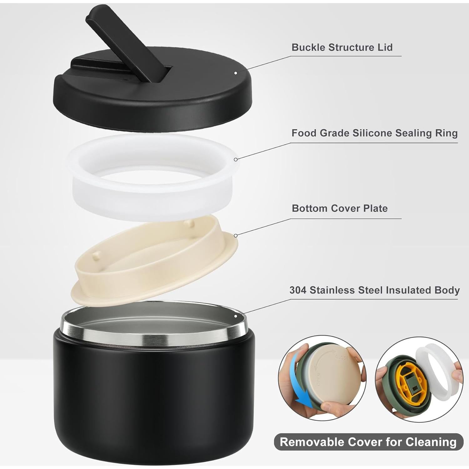 Termo para sopa LOHASOK 12 oz acero inoxidable negro