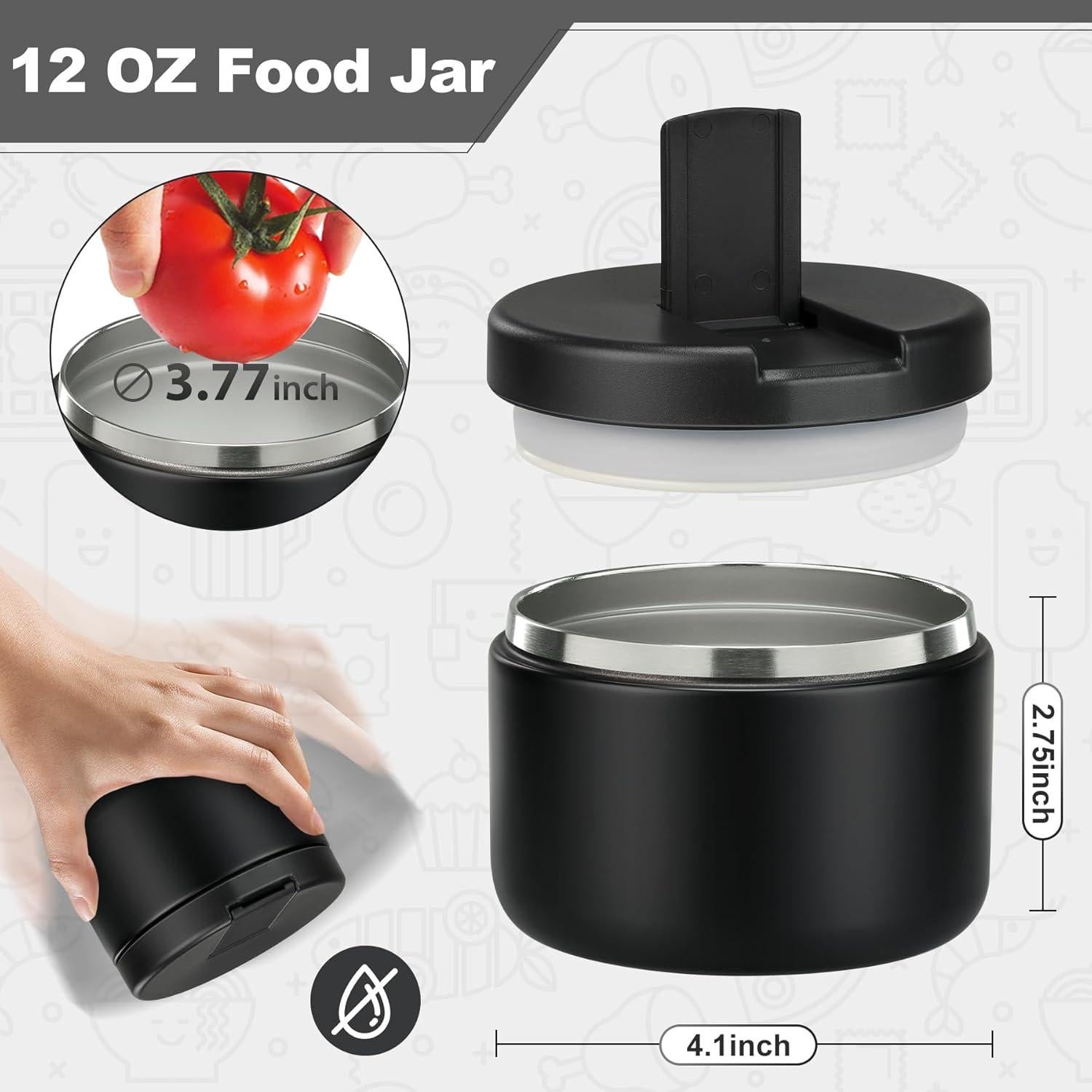 Termo para sopa LOHASOK 12 oz acero inoxidable negro