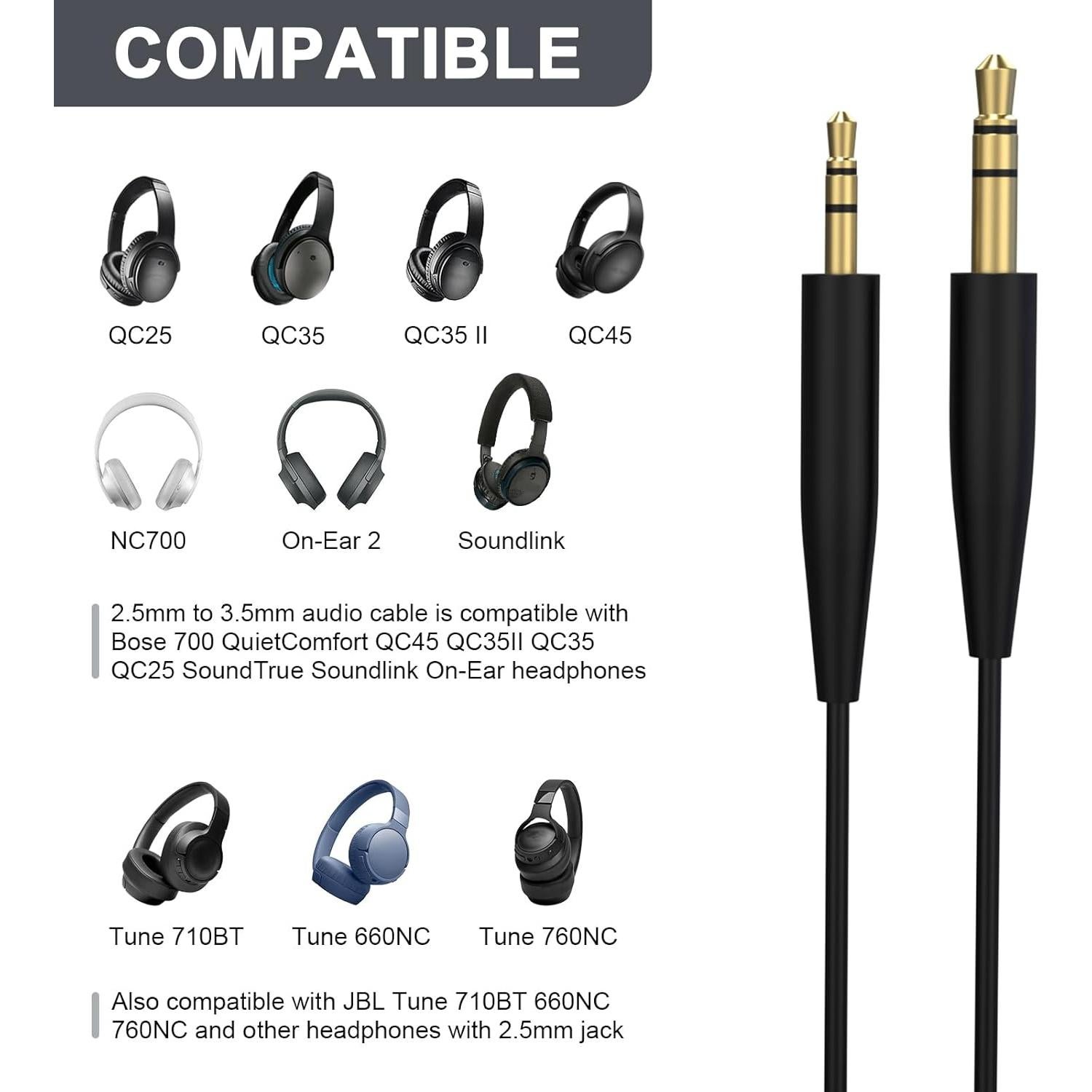 Cable de audio 2.5mm a 3.5mm Gneinour para Bose y JBL