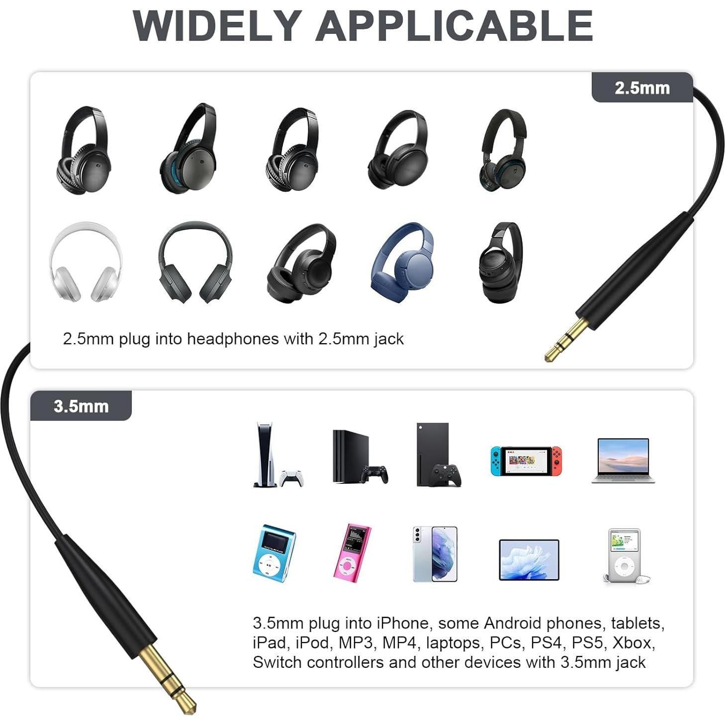 Cable de audio 2.5mm a 3.5mm Gneinour para Bose y JBL