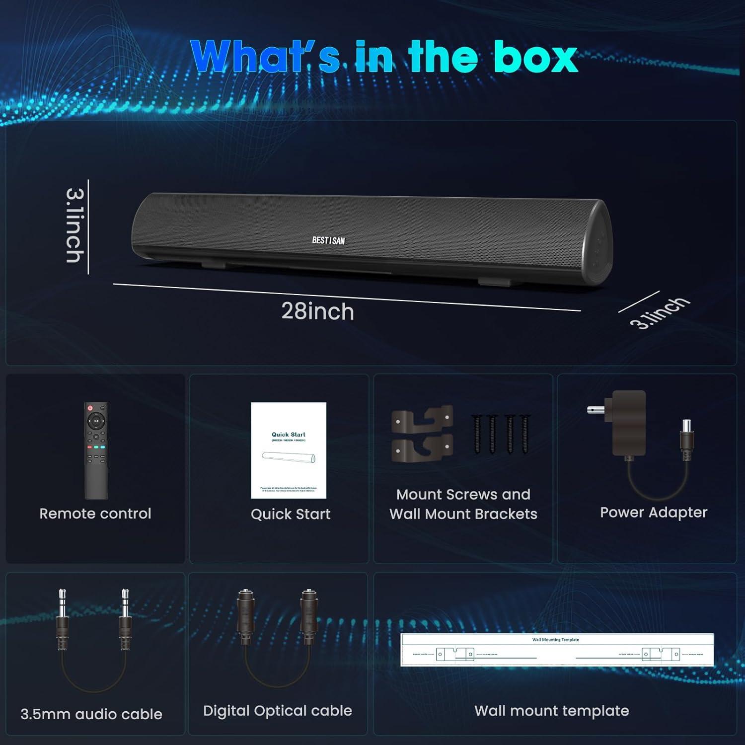 Barra de Sonido BESTISAN S6520 HDMI 71.12 cm Bluetooth 5.0