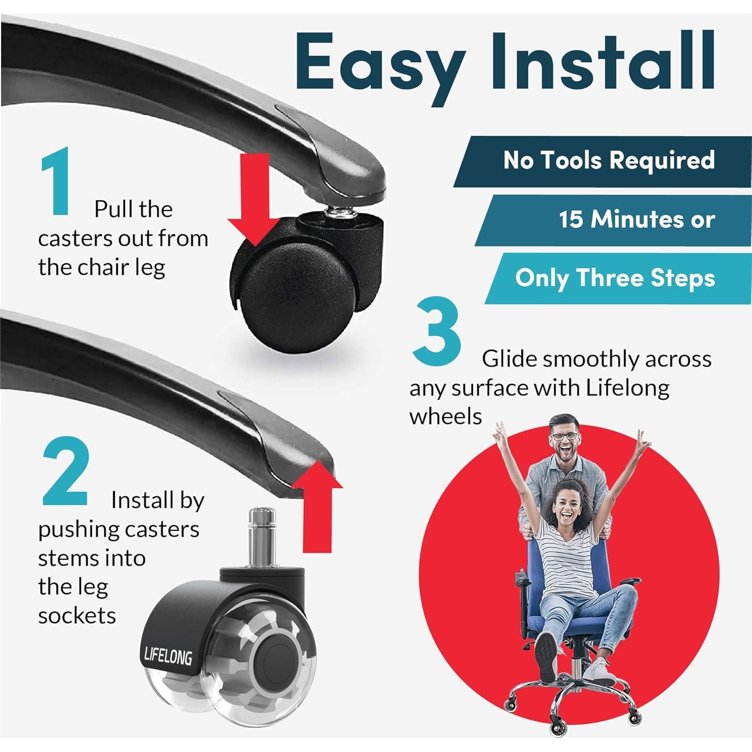 Ruedas de Silla de Oficina Lifelong 5 Piezas 5cm Goma Alta Resistencia