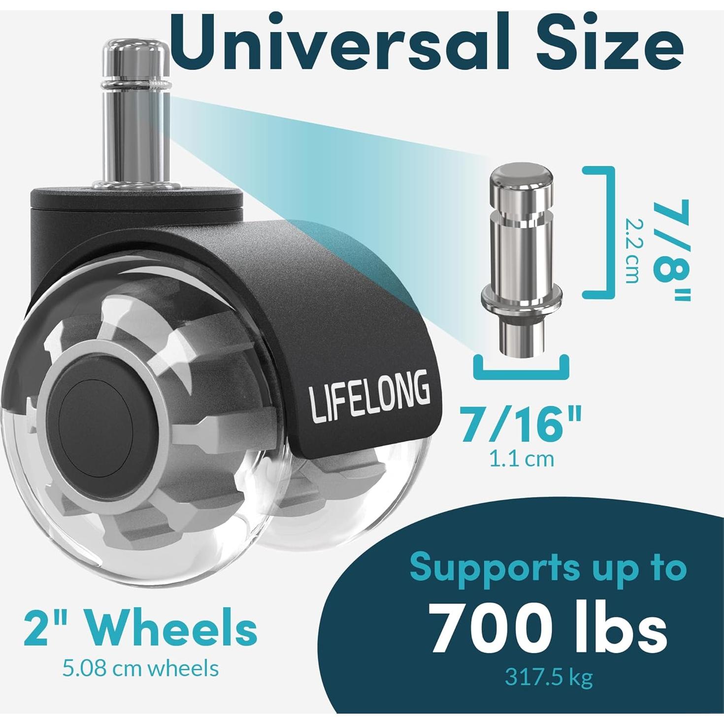 Ruedas de Silla de Oficina Lifelong 5 Piezas 5cm Goma Alta Resistencia