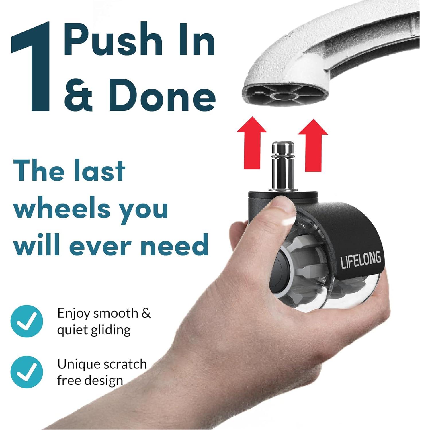 Ruedas de Silla de Oficina Lifelong 5 Piezas 5cm Goma Alta Resistencia