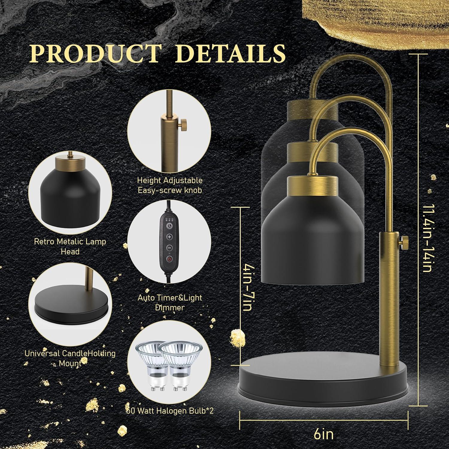 Lámpara Calentadora de Velas AIKUT, 2 Bombillas, Regulable, Negro