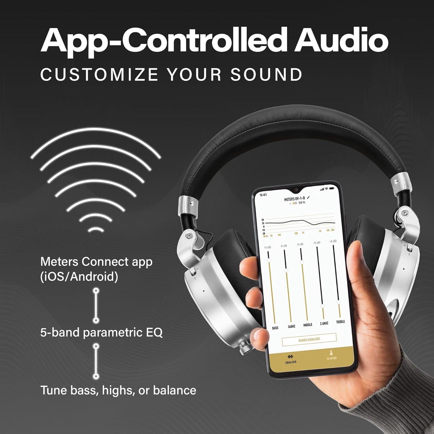 Auriculares Inalámbricos Meters M-OV-1-B-C con ANC y 16h