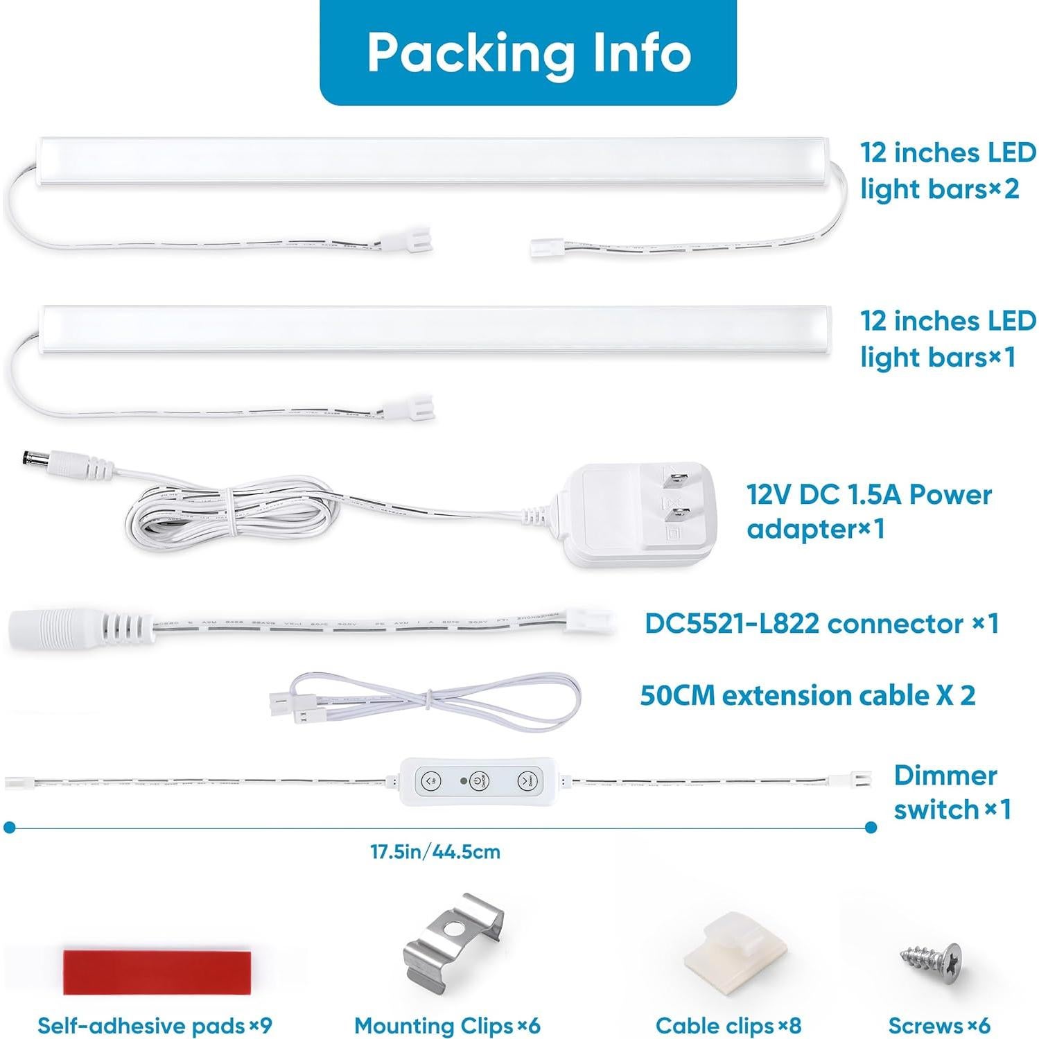 Juego de Iluminación Bajo Gabinete Litever 3 Luces LED 30cm 3000K