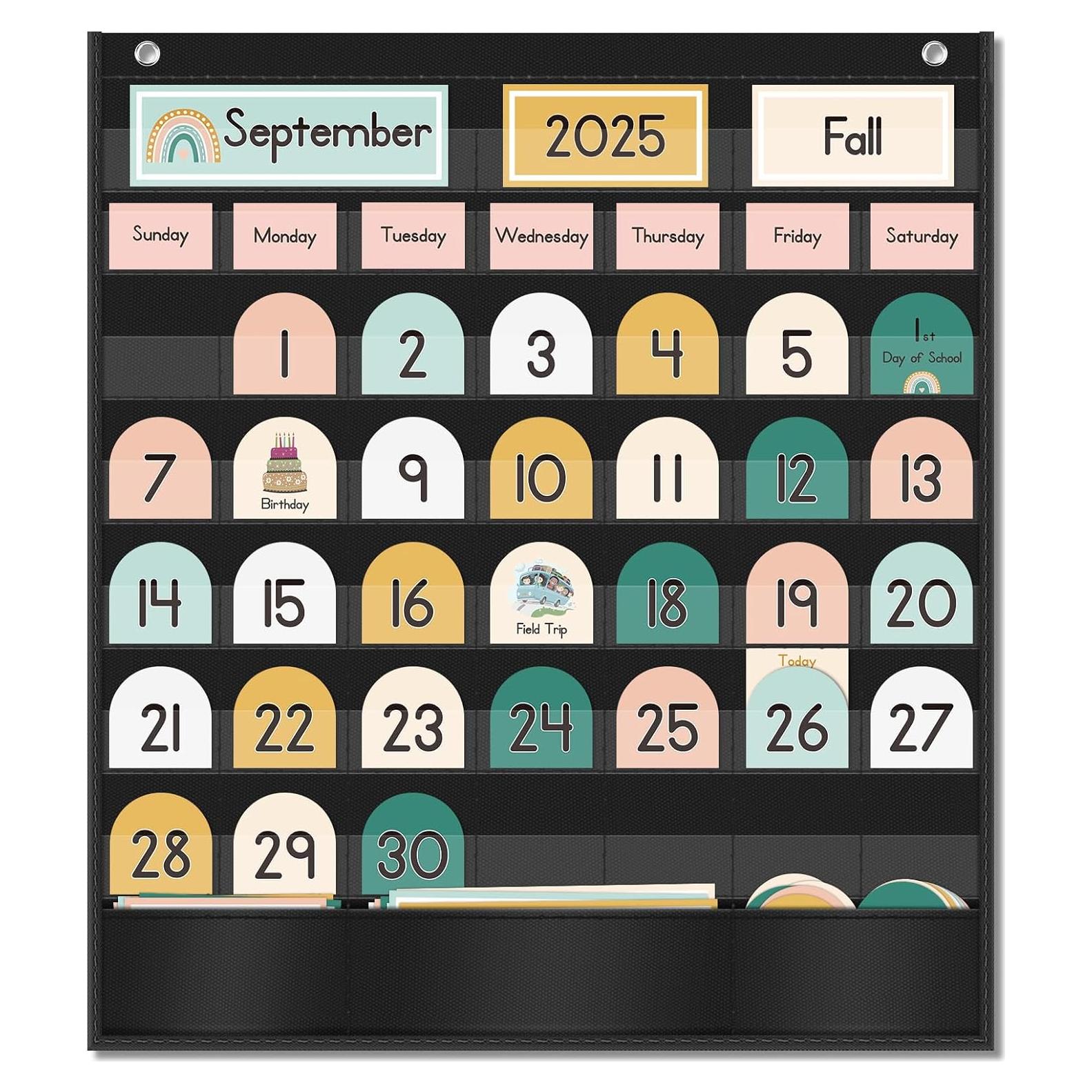 Calendario de Aula Boho EAMAY con 90 Tarjetas de Aprendizaje