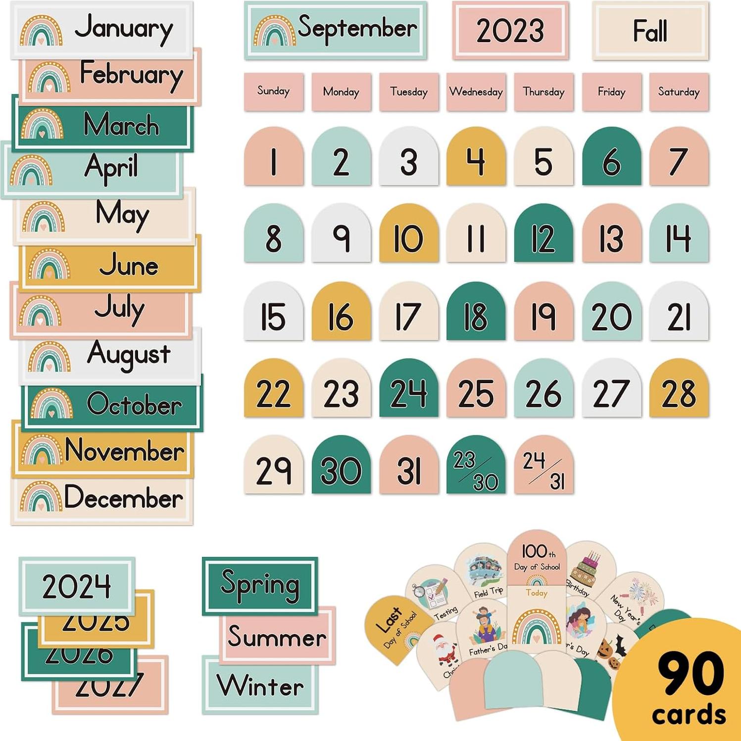 Calendario de Aula Boho EAMAY con 90 Tarjetas de Aprendizaje