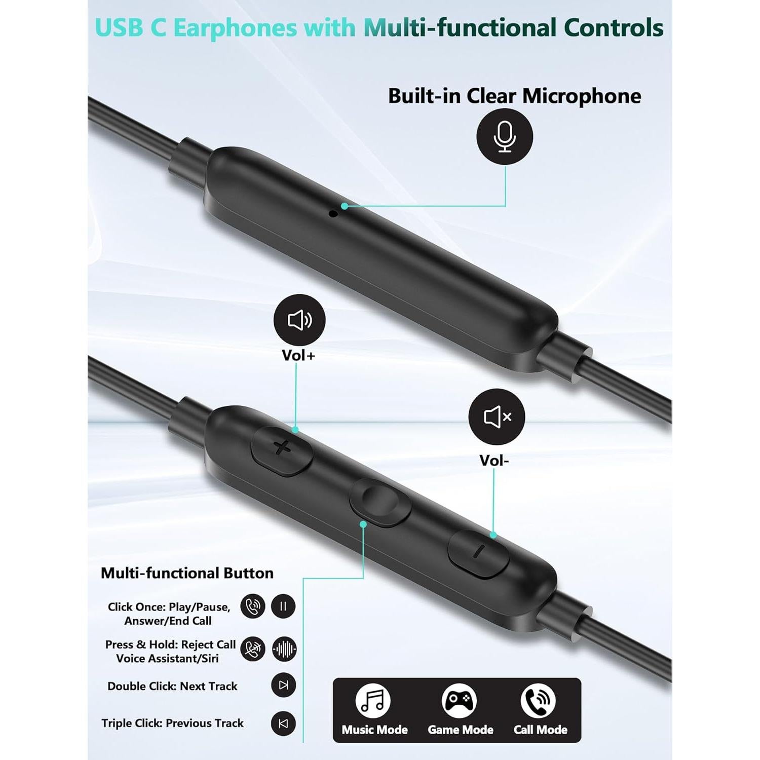 Auriculares USB C TOPAUX In-Ear con Micrófono y Control de Volumen