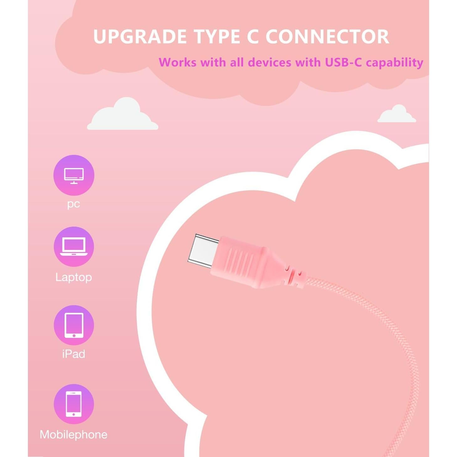 Upgrade USB Type C Kids Headphone for School, 94dB Safe Volume Limited, HD Stereo Sound, Foldable Lightweight On-Ear Headphones for Boys/Girls/Students/Tablet/Travel(Light Pink)