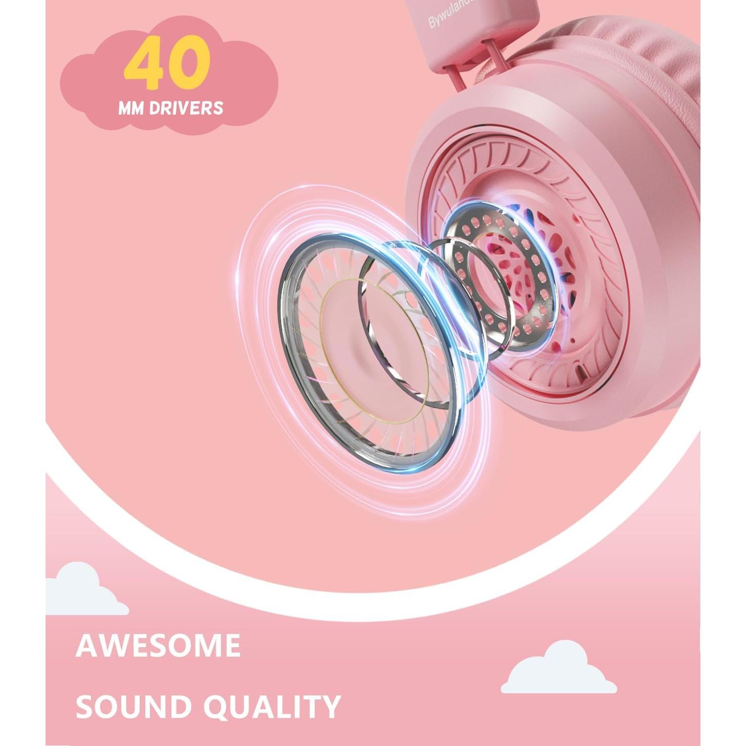 Upgrade USB Type C Kids Headphone for School, 94dB Safe Volume Limited, HD Stereo Sound, Foldable Lightweight On-Ear Headphones for Boys/Girls/Students/Tablet/Travel(Light Pink)