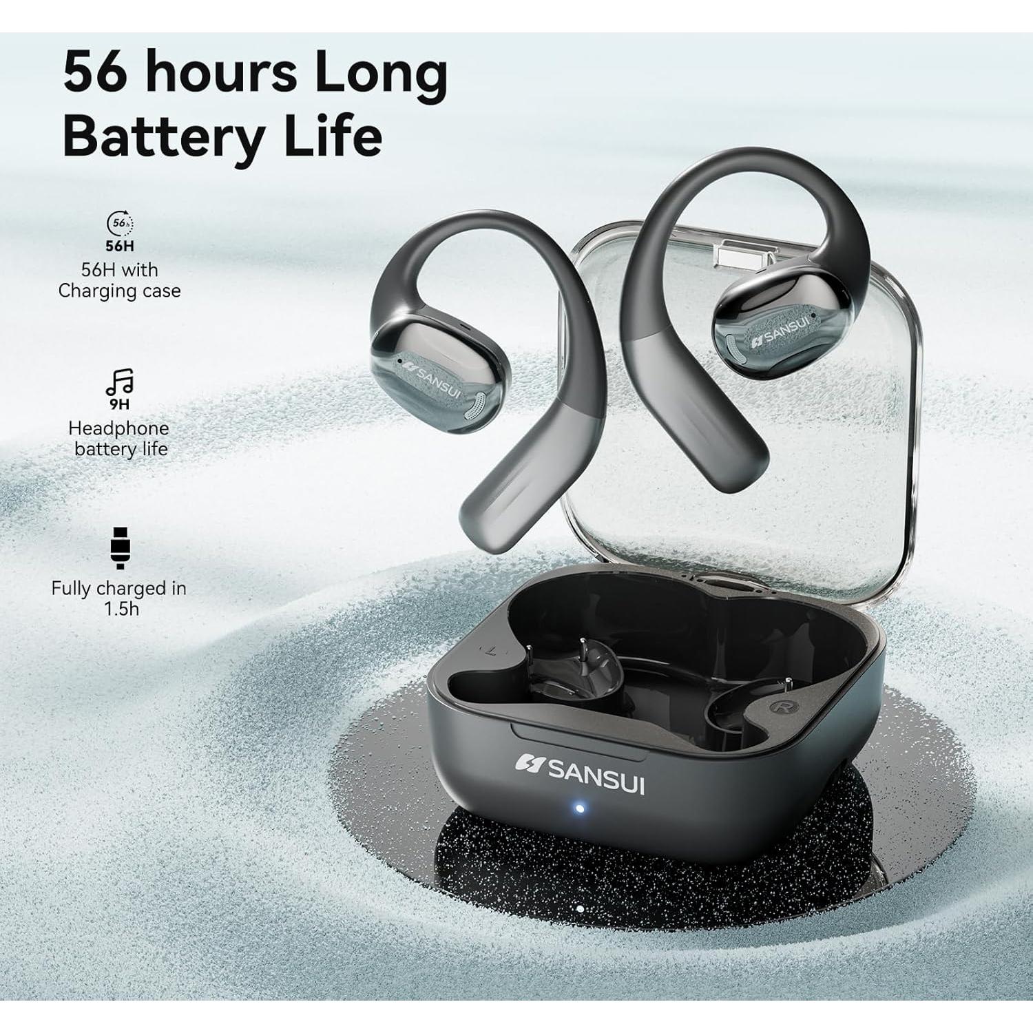 Auriculares SANSUI W93 Inalámbricos Bluetooth 5.4 56h Negro