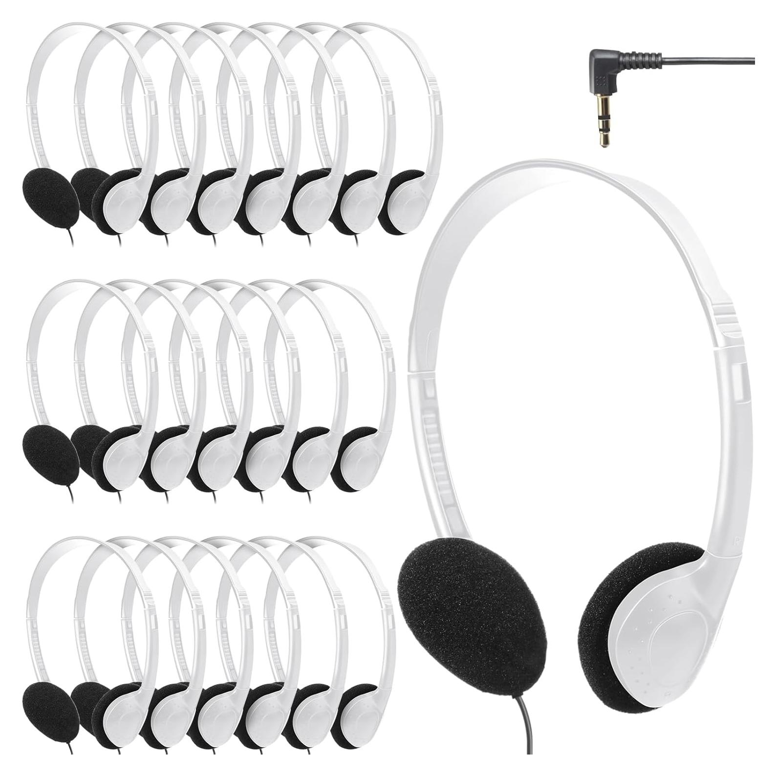 Auriculares Cableados Flutesan Pack 20 para Aula y Biblioteca - Blanco