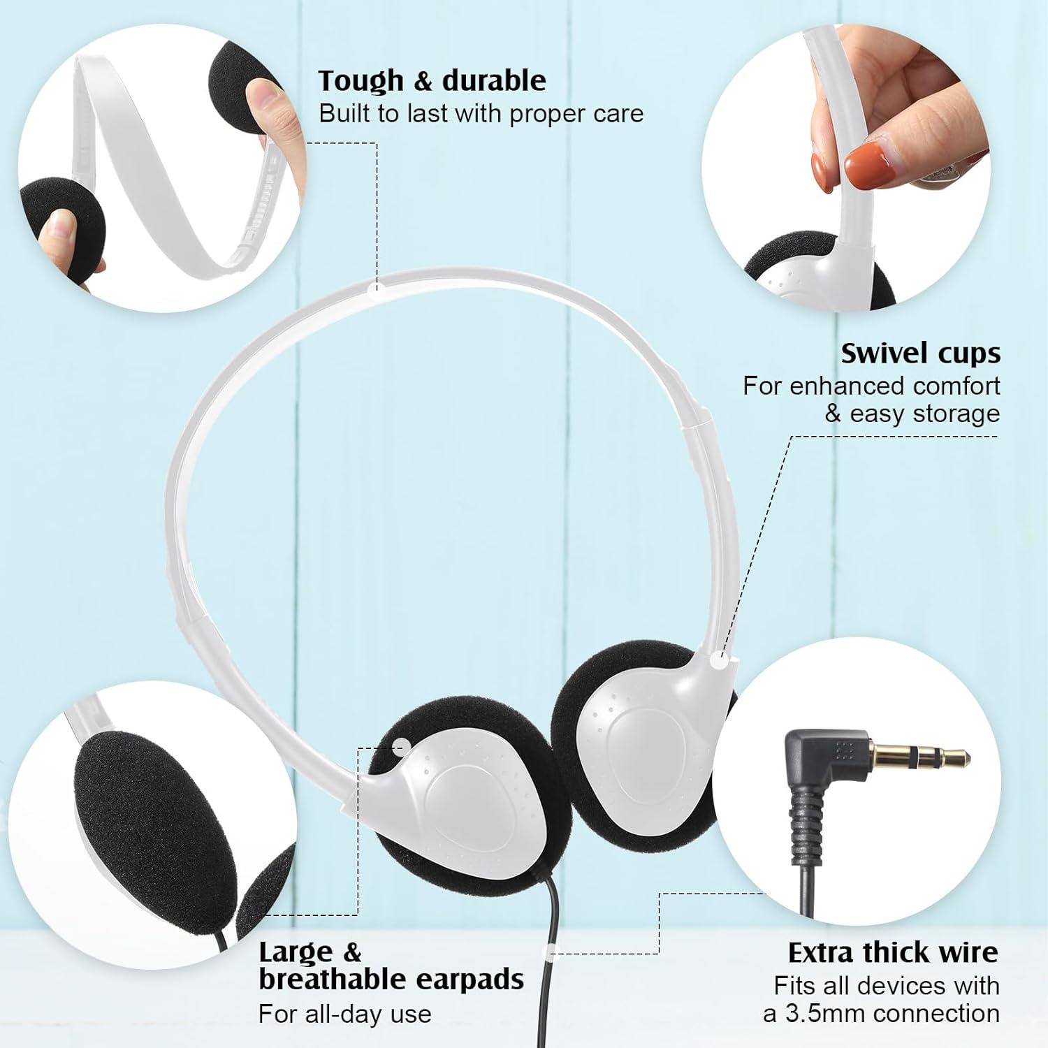 Auriculares Cableados Flutesan Pack 20 para Aula y Biblioteca - Blanco