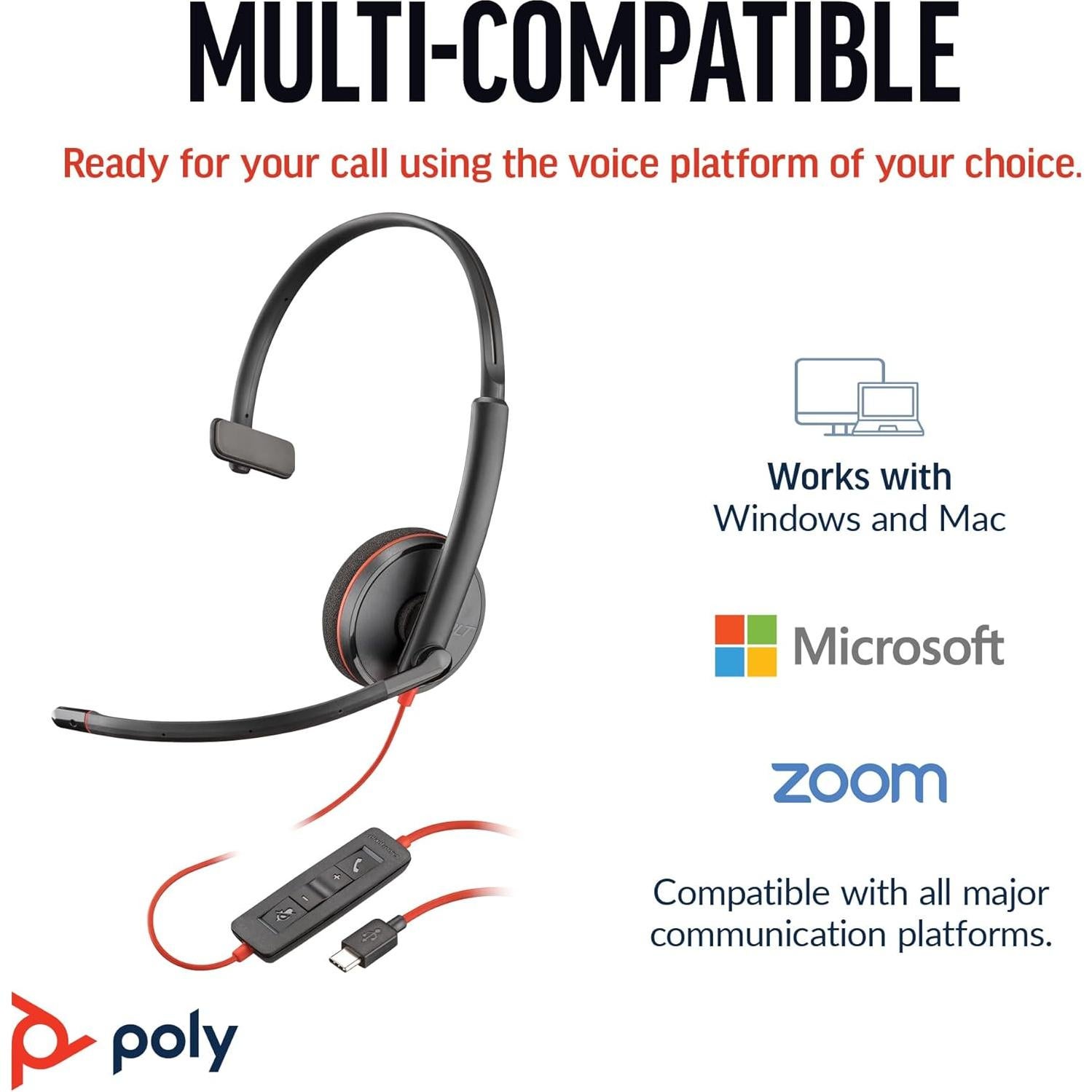 Auricular con cable Poly Blackwire 3210 USB-C - Cancelación de ruido