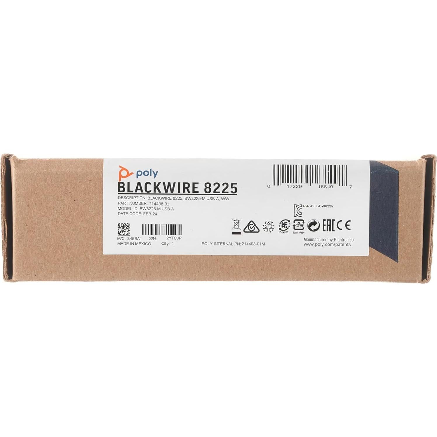 Auricular Plantronics Blackwire 8225 USB-A con Micrófono ANC