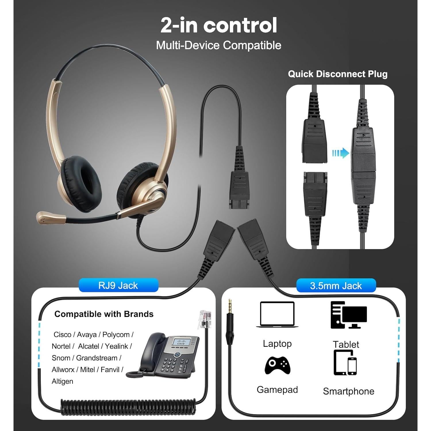 Auricular MAIRDI con micrófono cancelador de ruido para oficina